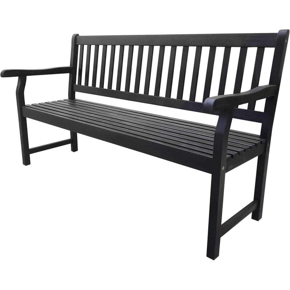 imageJONATHAN Y BNH101A Laurel 591quot 3Seat SlatBack 600Lbs Support Acacia Wood Outdoor Garden Patio Bench for Garden Lawn Backyard Pool Deck Beach Firepit TeakBlack