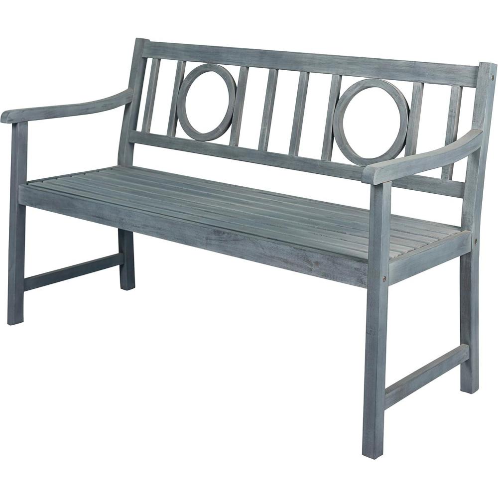imageJONATHAN Y BNH104A Apollo 512quot 3Seat CircleBack 600Lbs Support Acacia Wood Outdoor Garden Patio Bench for Garden Lawn Backyard Pool Deck Beach Firepit TeakGrey