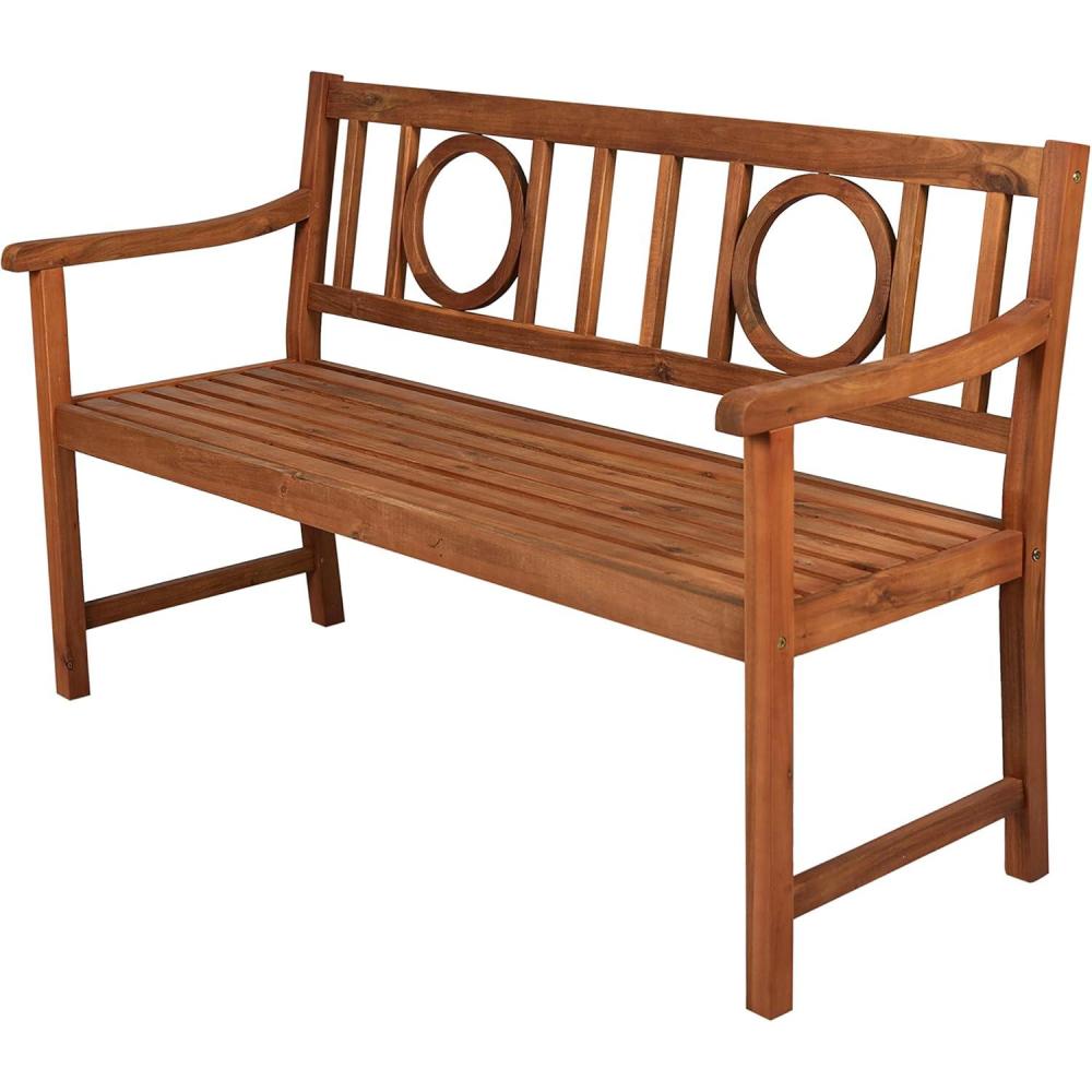 imageJONATHAN Y BNH104A Apollo 512quot 3Seat CircleBack 600Lbs Support Acacia Wood Outdoor Garden Patio Bench for Garden Lawn Backyard Pool Deck Beach Firepit TeakTeak