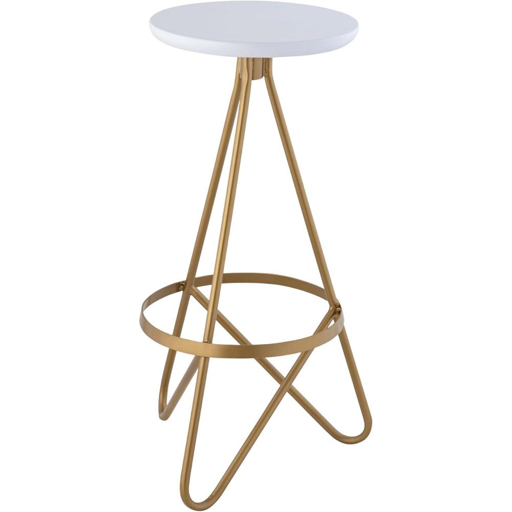 imageJONATHAN Y BSL1000D Spiroa 30quot Modern Industrial Metal Backless Circular Bar Stool for Home Kitchen Dining Room Workspaces Cafes and Resturants White Seat with Gold FrameWhite