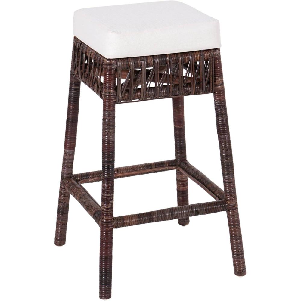 imageJONATHAN Y BSL1100A Bali 295quot Bohemian Basics Rattan Backless Bar Stool for Home Kitchen Dining Room Workspaces Cafes and Resturants White Cushion with Dark Brown Woven Frame295