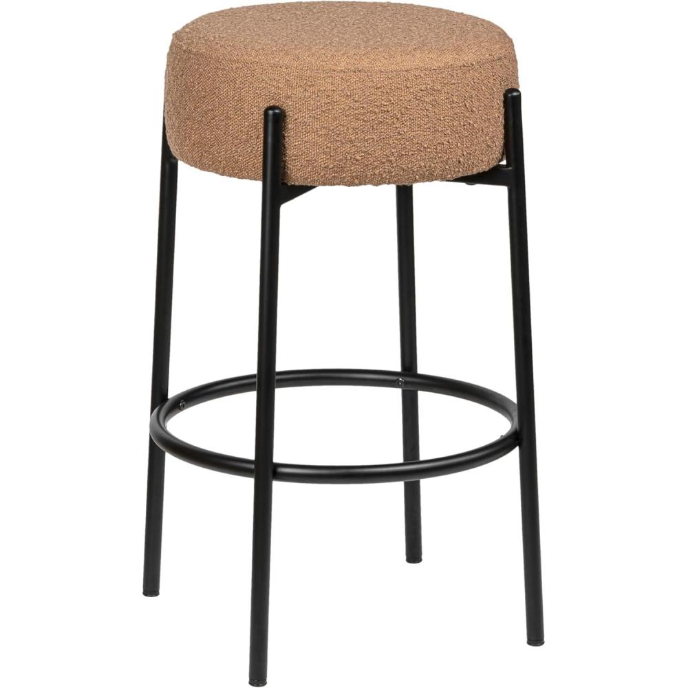 imageJONATHAN Y BSL2000A Paola 30quot Modern Minimalist Round Backless MetalVegan Leather Cushioned Bar Stool for Home Kitchen Dining Room Workspaces Caramel BrownBlackBrown