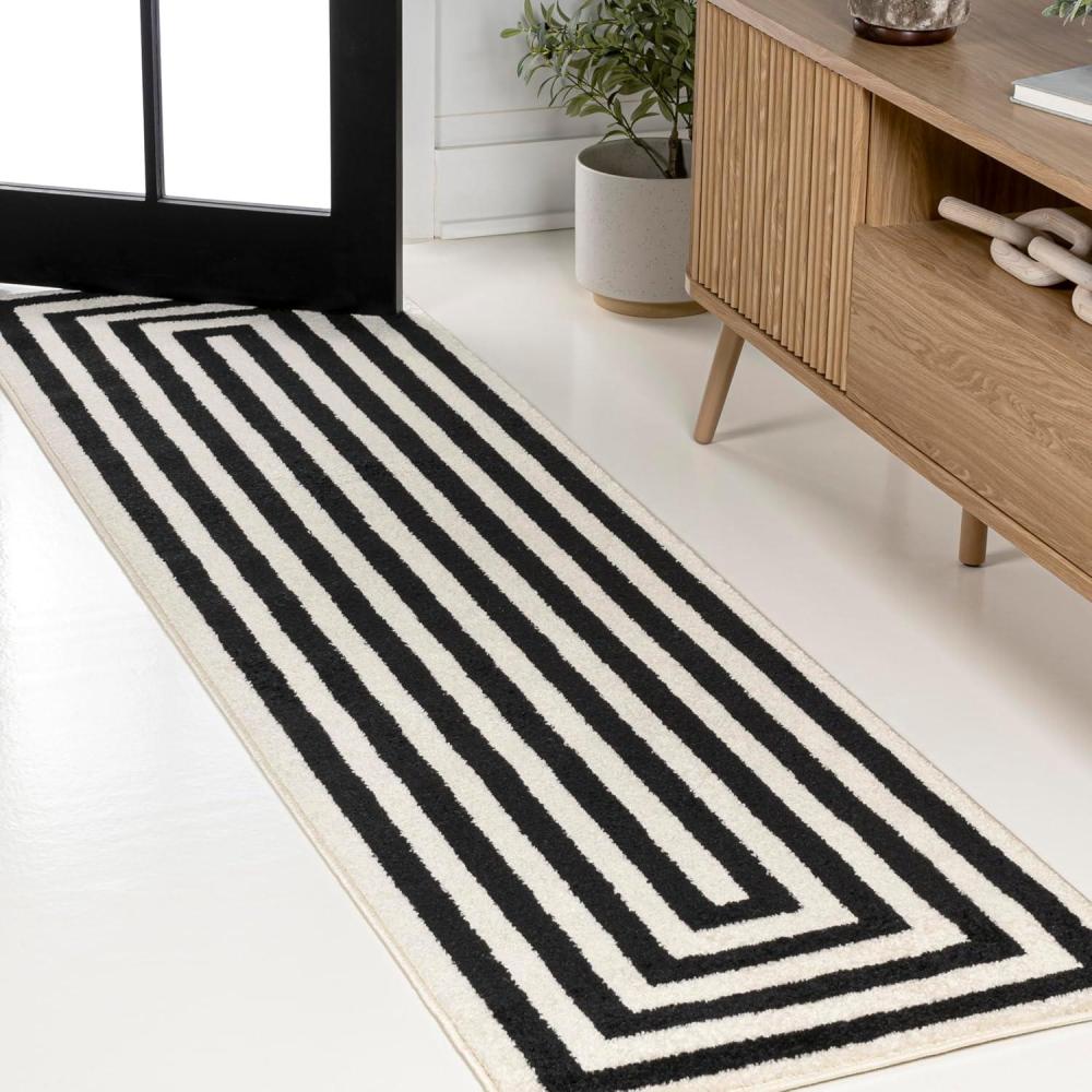 imageJONATHAN Y Bandol Mitre Stripe BrownIvory Indoor Area Rug 8x10 Modern Classic Geometric EasyCleaning for Living Room Bedroom Kitchen Pet Friendly NonShedding MOH211A8BlackIvory