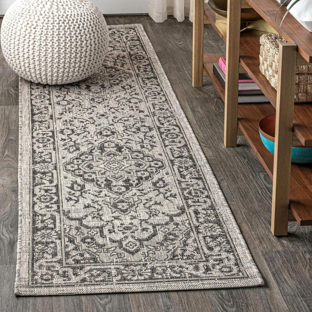 imageJONATHAN Y Boho Medallion Indoor Outdoor Area Rug 8X10 GrayTeal Rozetta Textured Weave for Backyard Patio Porch EasyCleaning High Traffic PetFriendly NonShedding SMB102C8GrayBlack