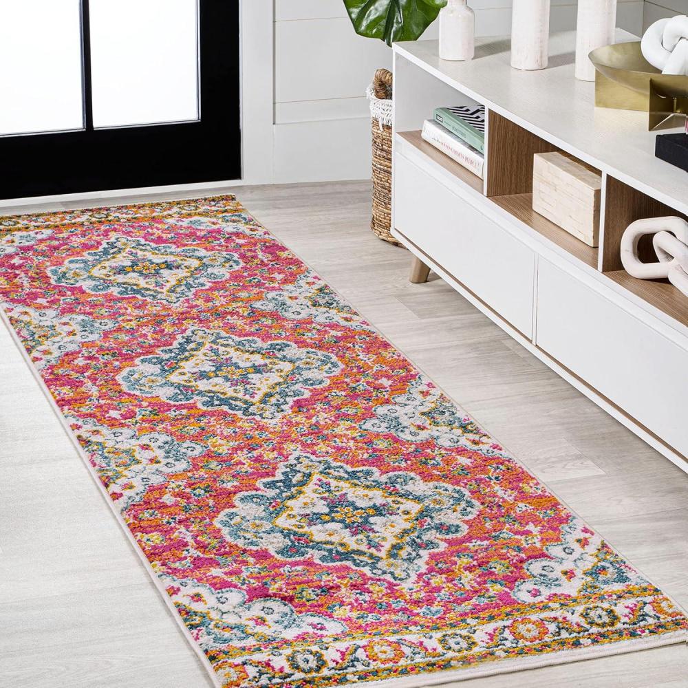 imageJONATHAN Y Boho Vintage BlueMulti Indoor Area Rug 8x10 Bohemian Flair Medallion Floral EasyCleaning High Traffic for Living Room Bedroom Kitchen PetFriendly NonShedding BMF106A8FuchsiaWhite