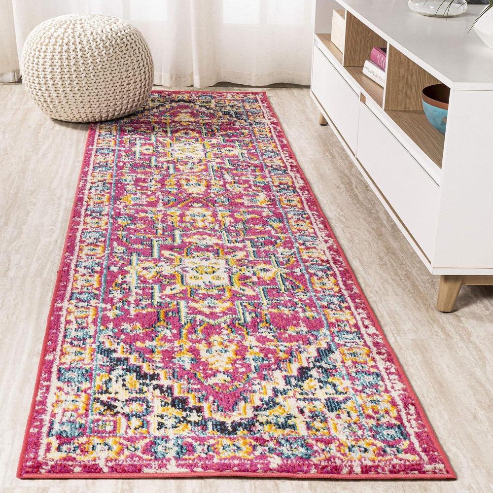 imageJONATHAN Y Brooklyn Geometric Medallion OrangeBlue Indoor Area Rug 8x10 Vintage Bohemian EasyCleaning for Living Room Bedroom Kitchen Pet Friendly NonShedding MDP207D8Red