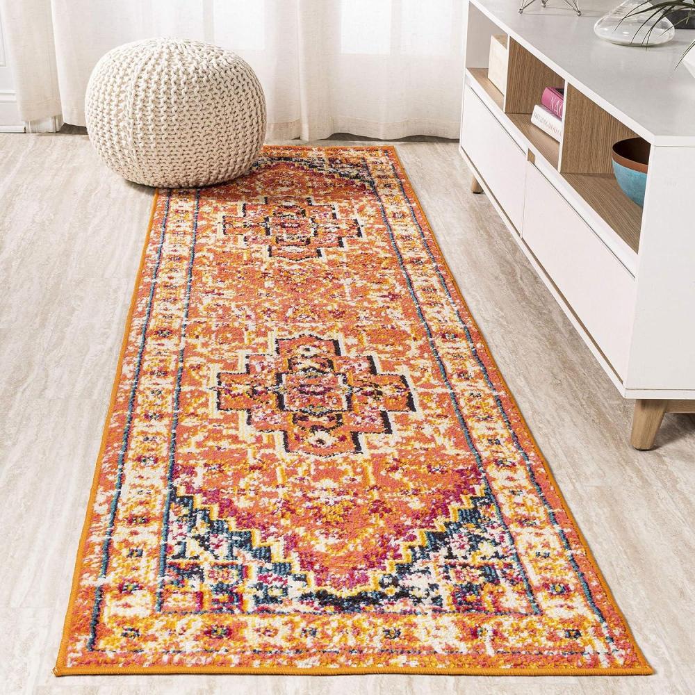 imageJONATHAN Y Brooklyn Geometric Medallion OrangeBlue Indoor Area Rug 8x10 Vintage Bohemian EasyCleaning for Living Room Bedroom Kitchen Pet Friendly NonShedding MDP207D8Orange