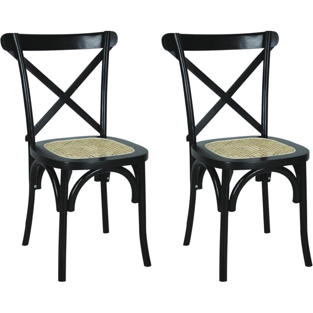 imageJONATHAN Y DNG1001DSET2 Cassis Classic Traditional XBack Wood Rattan Dining Chair French Country Cottage Vintage Farmhouse Shabby Chic BlackNatural Set of 2BlackNatural
