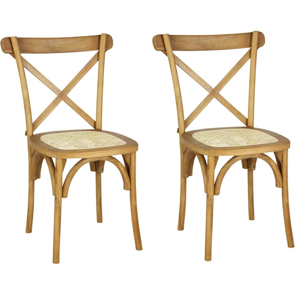 imageJONATHAN Y DNG1001DSET2 Cassis Classic Traditional XBack Wood Rattan Dining Chair French Country Cottage Vintage Farmhouse Shabby Chic BlackNatural Set of 2Natural