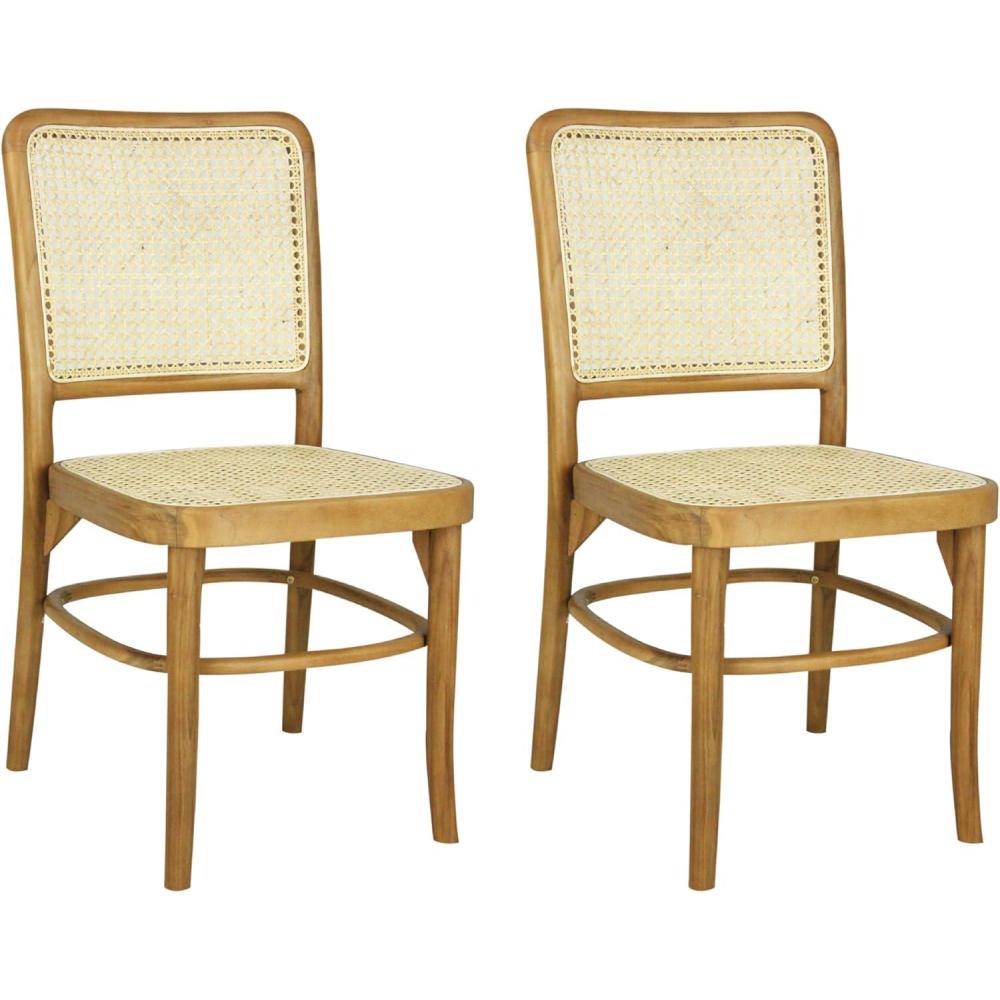 imageJONATHAN Y DNG1002ASET2 Colmar MidCentury Vintage Wood Rattan Dining Chair MidCentury Traditional Modern Scandinavian Bohemian Classic Natural Set of 2Natural