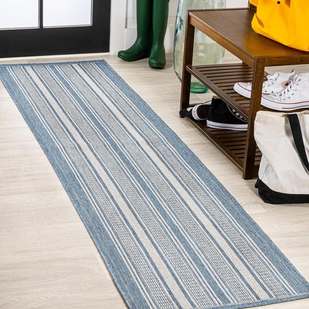 imageJONATHAN Y Double Stripe Indoor Outdoor Area Rug 8X10 OrangeCream Haynes Modern for Backyard Patio Porch EasyCleaning High Traffic PetFriendly NonShedding SMB202C8BlueLight Gray
