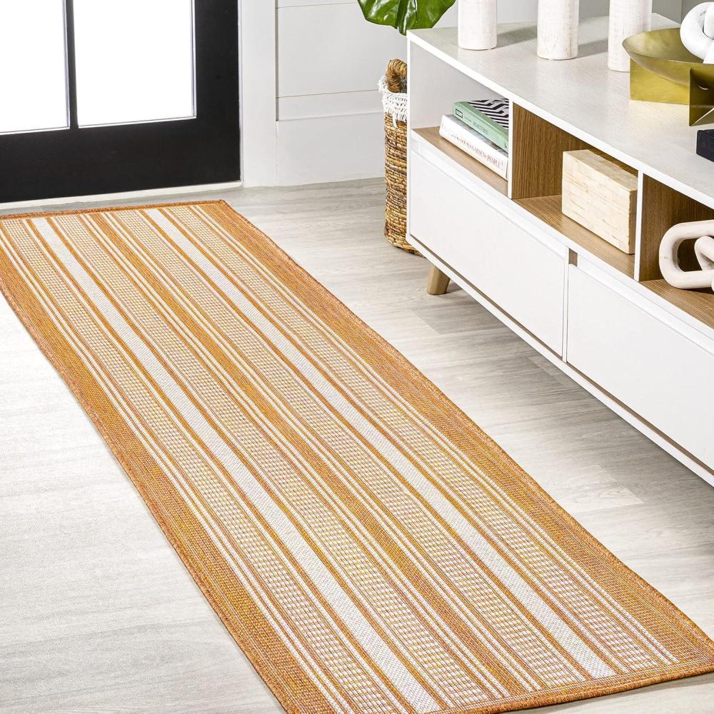 imageJONATHAN Y Double Stripe Indoor Outdoor Area Rug 8X10 OrangeCream Haynes Modern for Backyard Patio Porch EasyCleaning High Traffic PetFriendly NonShedding SMB202C8OrangeCream