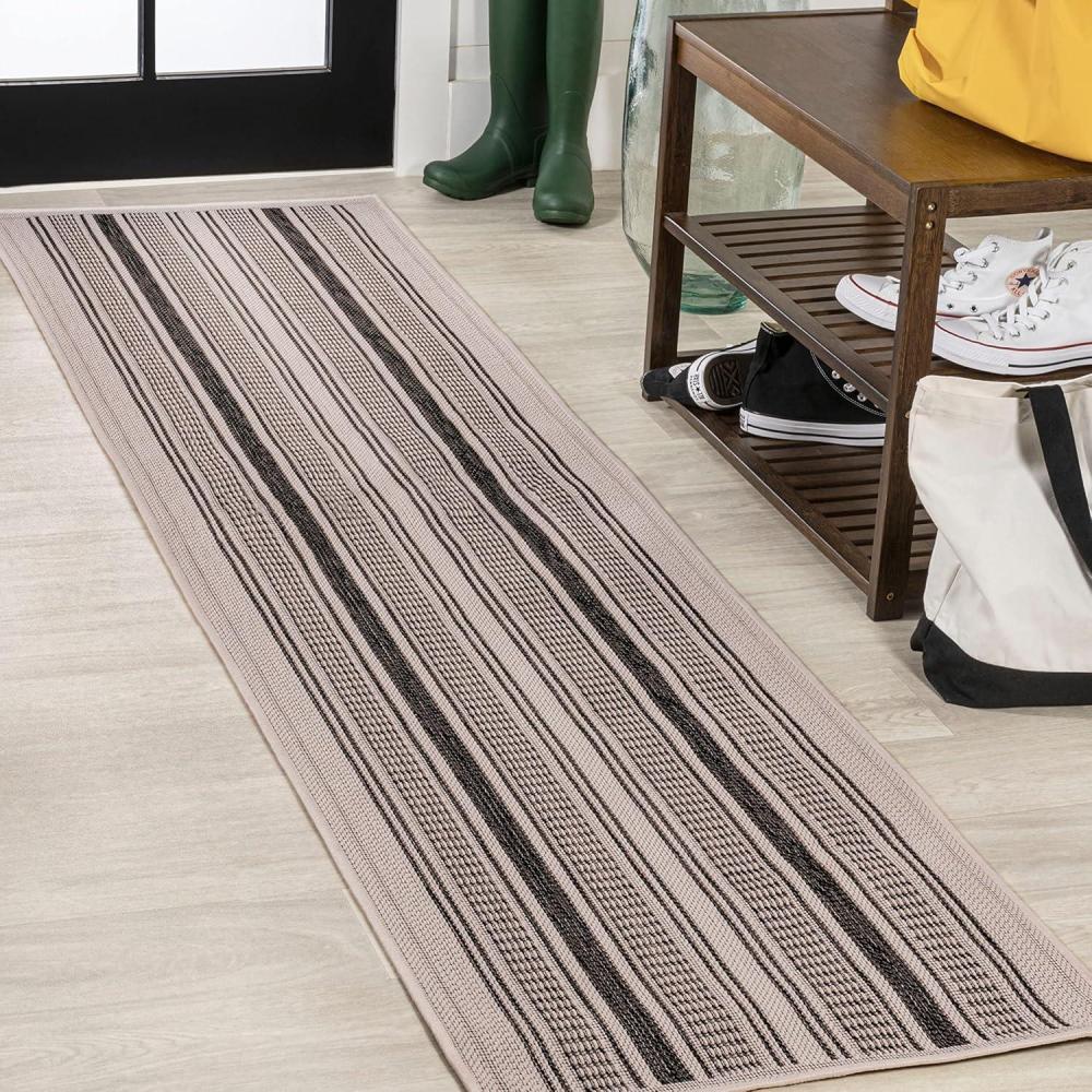 imageJONATHAN Y Double Stripe Indoor Outdoor Area Rug 8X10 OrangeCream Haynes Modern for Backyard Patio Porch EasyCleaning High Traffic PetFriendly NonShedding SMB202C8BlackBeige