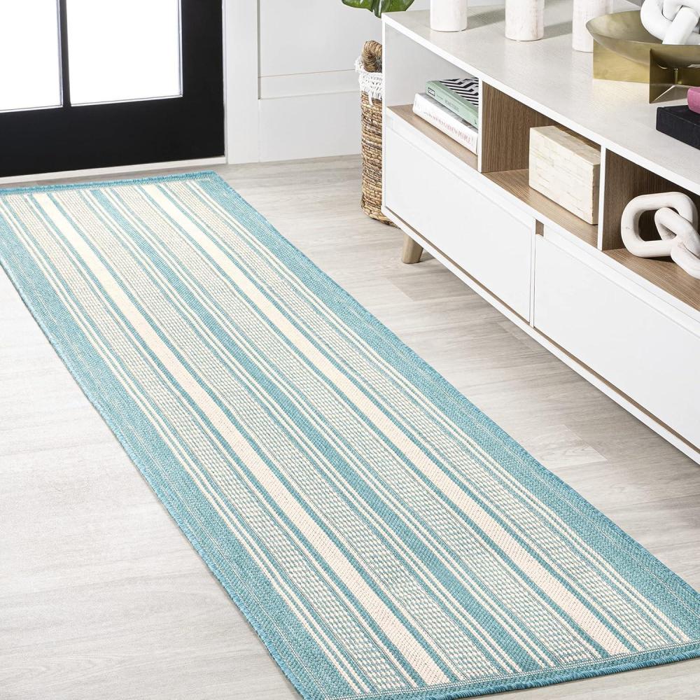imageJONATHAN Y Double Stripe Indoor Outdoor Area Rug 8X10 OrangeCream Haynes Modern for Backyard Patio Porch EasyCleaning High Traffic PetFriendly NonShedding SMB202C8AquaBeige
