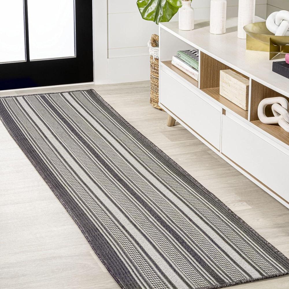 imageJONATHAN Y Double Stripe Indoor Outdoor Area Rug 8X10 OrangeCream Haynes Modern for Backyard Patio Porch EasyCleaning High Traffic PetFriendly NonShedding SMB202C8BlackCream