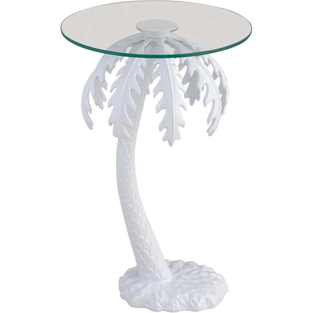 imageJONATHAN Y END1000A Vince 2475quot MidCentury Vintage Glass Top Metal Palm Tree End Table White Drink Table for Living Room Bedroom Office Bathroom