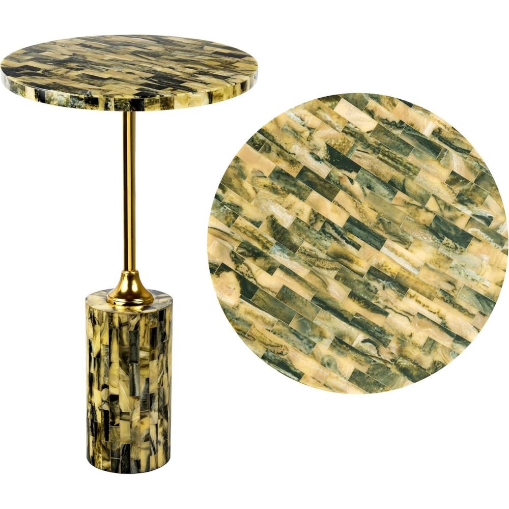 imageJONATHAN Y END1001A Hedda 235quot Contemporary Glam MetalResin Faux Stone Round End Table YellowBlack Drink Table for Living Room Bedroom Office Bathroom