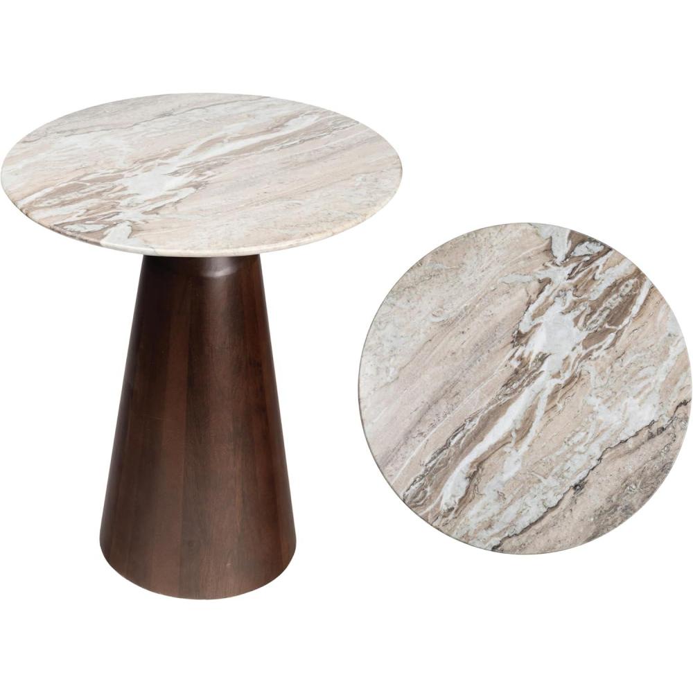 imageJONATHAN Y END5003A Kaito 18quot Rustic Minimalist Round MarbleWood Accent Table Side Table End Table for Living Room Bedroom White MarbleWalnut WoodWhite MarbleWalnut Wood