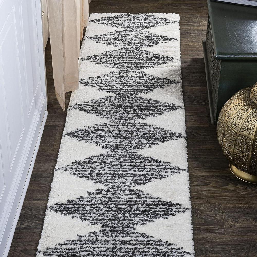 imageJONATHAN Y Elm Diamond Stripe Shag WhiteGray Indoor Area Rug 8x10 Geometric Bohemian Contemporary EasyCleaning for Living Room Bedroom Kitchen Pet Friendly NonShedding MOH408A8WhiteGray