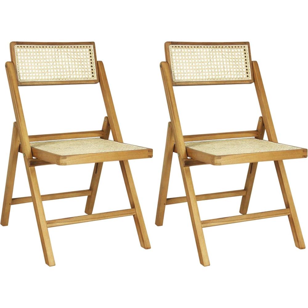 imageJONATHAN Y FLD1000ASET2 Theo MidCentury Vintage Wood Rattan Folding Chair with Adjustable Back Modern Traditional Bohemian Classic Scandinavian Minimalist Light Brown Set of 2Light Brown