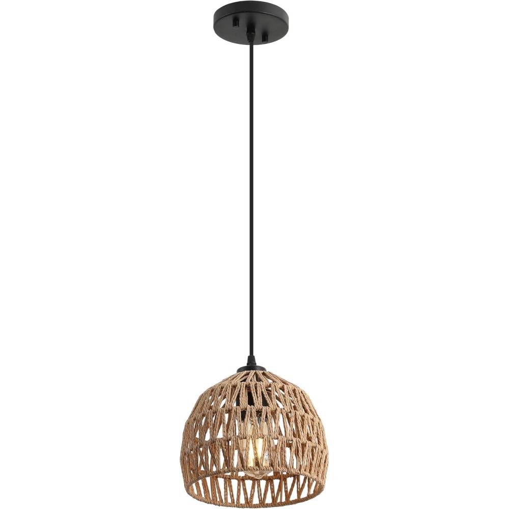 imageJONATHAN Y JYL6504A Campana 20quot 1Light Bohemian Modern Woven RattanIron LED Pendant Farmhouse Coastal Adjustable Dining Room Living Room Kitchen Island Foyer Bedroom Hallway CreamBrownBlack