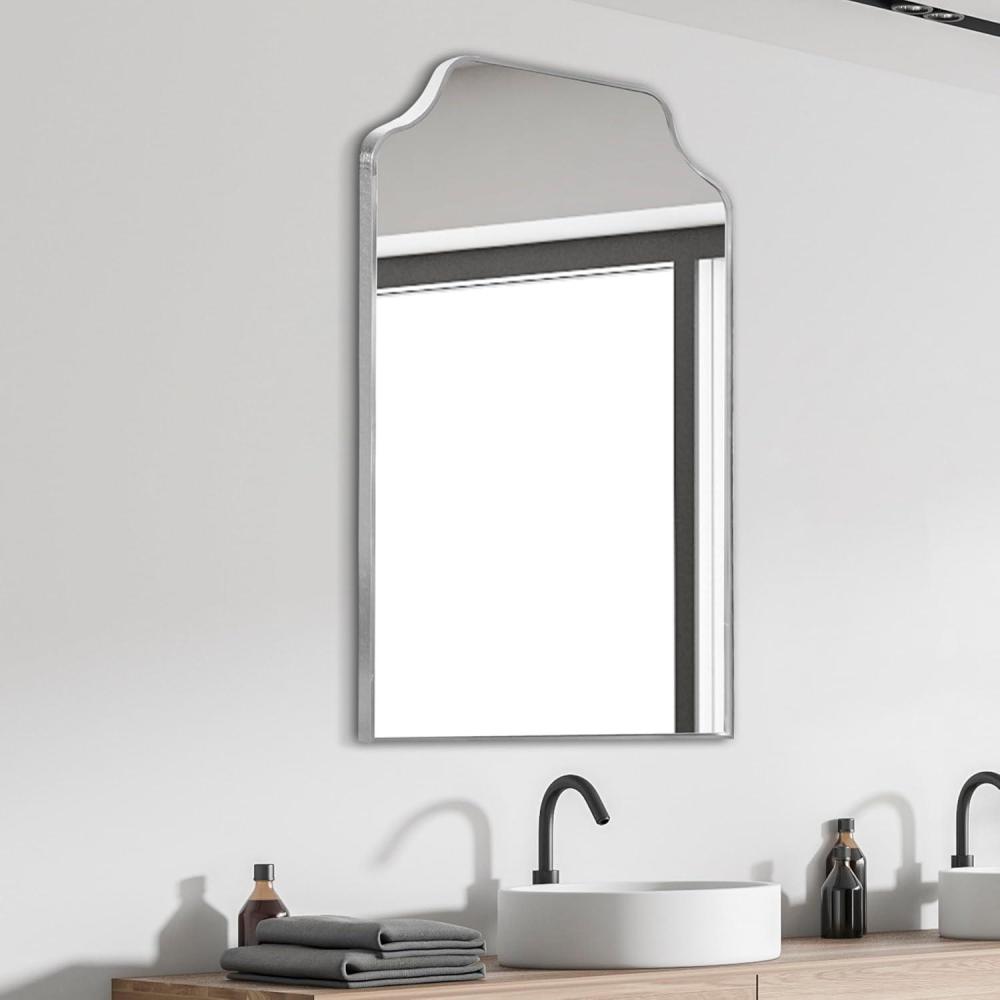 imageJONATHAN Y MIR203A Lindie 24 in W x 36 in H Medium ScallopedTop Metal Framed Wall Mounted Mirror WallHung or Leaning for Bathroom Living Room Bedroom BlackNickel