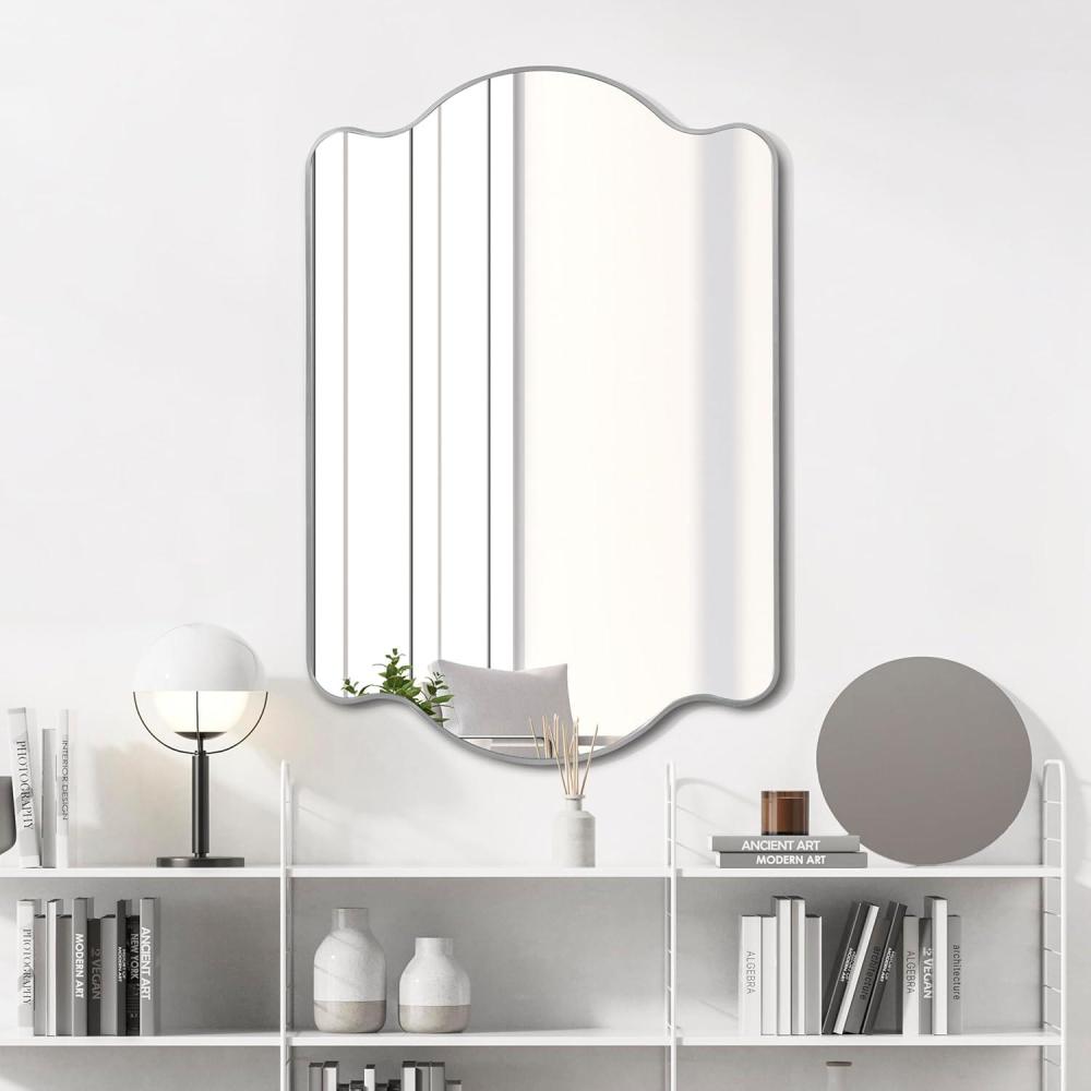 imageJONATHAN Y MIR205B Louisa 24 in W x 36 in H Medium Scalloped Rectangular Metal Framed Wall Mirror for Bathroom Living Room Bedroom NickelNickel