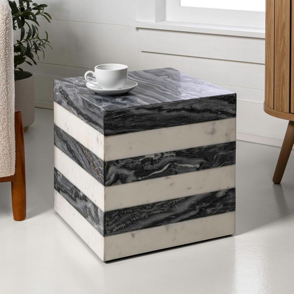 imageJONATHAN Y MTB1101D Felix 15quot Contemporary Natural Marble Handmade Cube End Table Side Table for Living Room Bedroom Bathroom TravertineBlackWhite