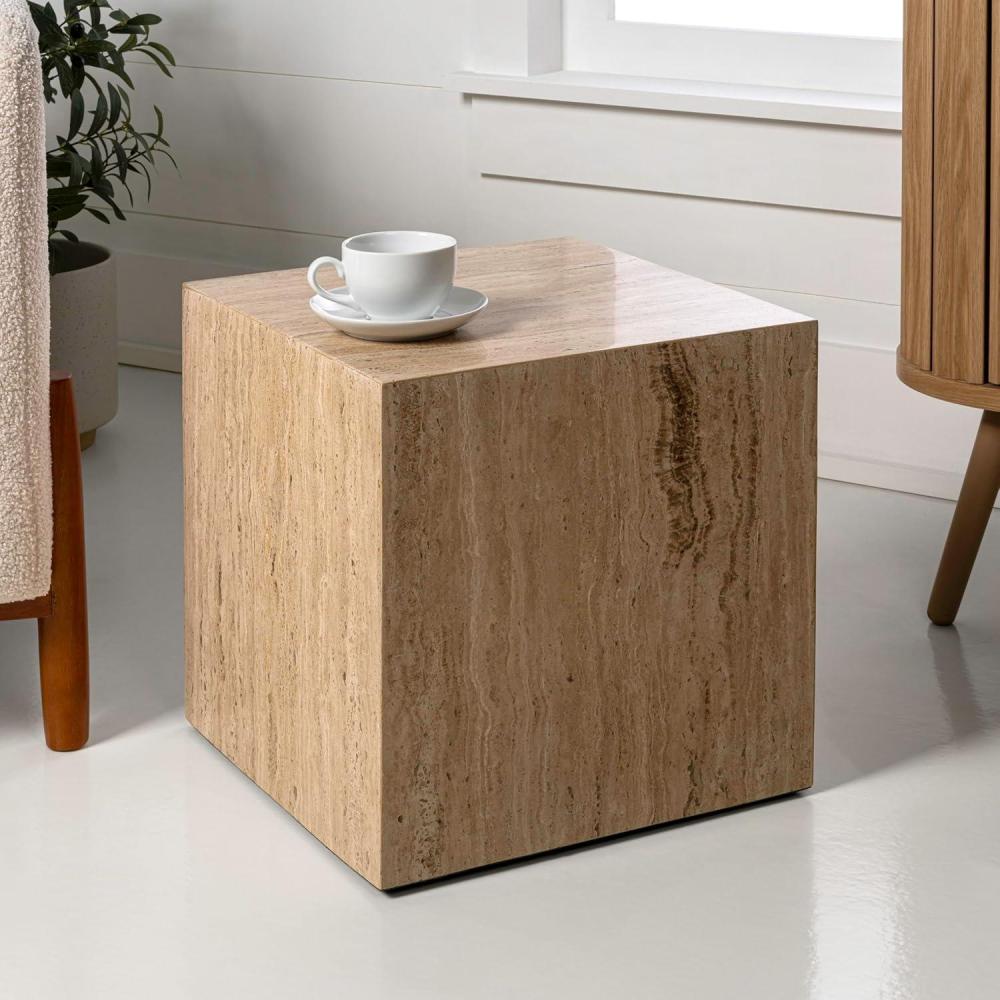 imageJONATHAN Y MTB1101D Felix 15quot Contemporary Natural Marble Handmade Cube End Table Side Table for Living Room Bedroom Bathroom TravertineTravertine