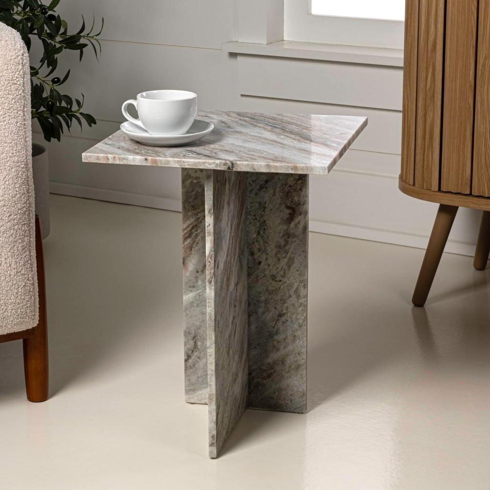 imageJONATHAN Y MTB1104B Cecil 185quot Contemporary Natural Marble Handmade TShaped End Table Side Table for Living Room Bedroom Bathroom TravertineGrayBeige