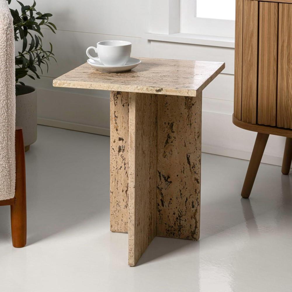 imageJONATHAN Y MTB1104B Cecil 185quot Contemporary Natural Marble Handmade TShaped End Table Side Table for Living Room Bedroom Bathroom TravertineTravertine