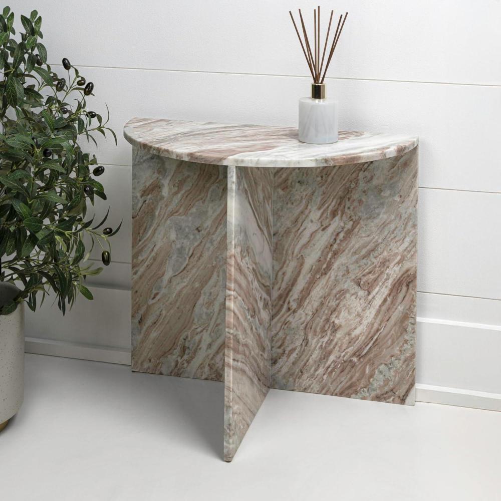 imageJONATHAN Y MTB1109B Patrice 20quot Art Deco Minimalist Natural Marble Handmade Demilune Side Table Side Table for Living Room Bedroom Bathroom GrayBeigeBeigeWhiteGray