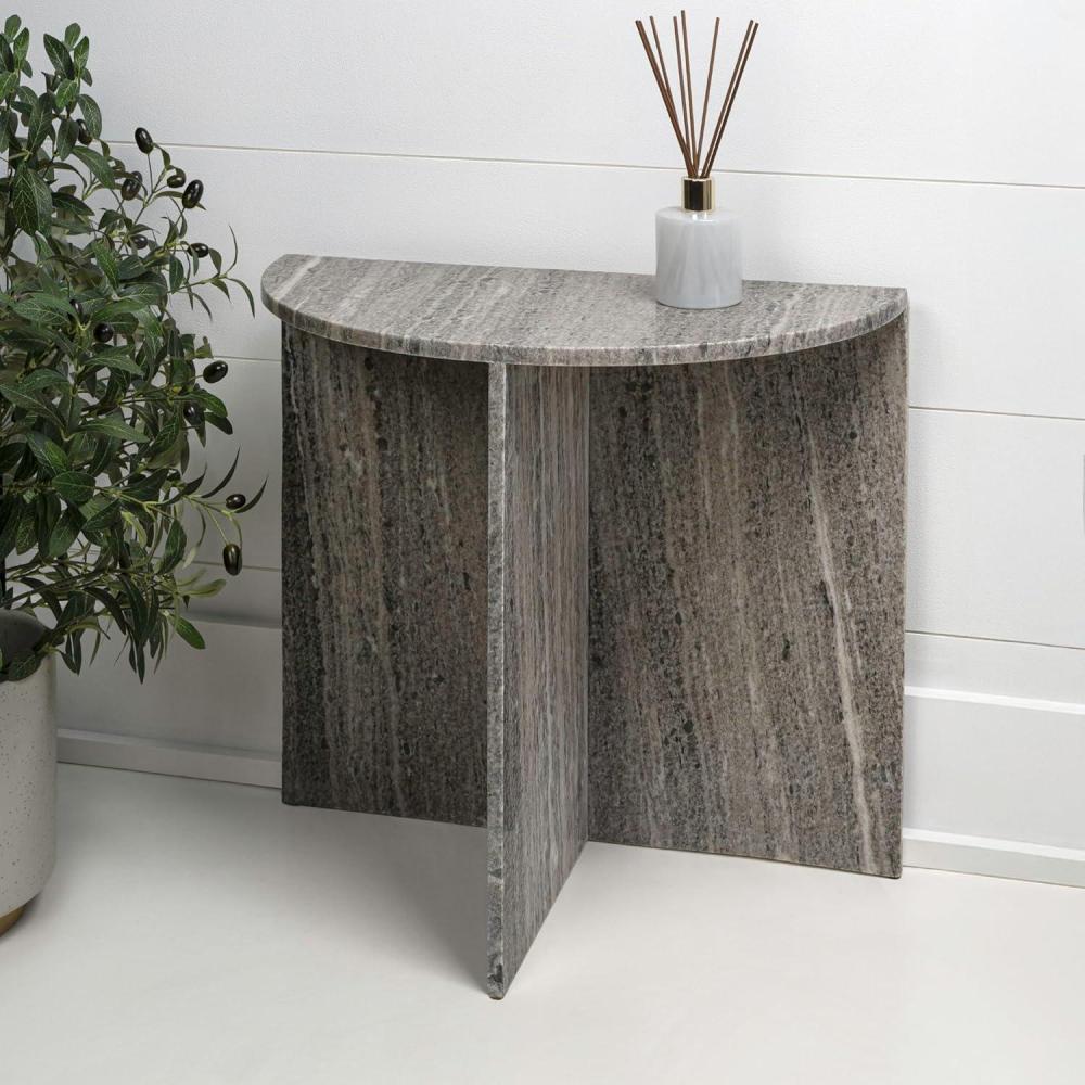 imageJONATHAN Y MTB1109B Patrice 20quot Art Deco Minimalist Natural Marble Handmade Demilune Side Table Side Table for Living Room Bedroom Bathroom GrayBeigeGrayBeige