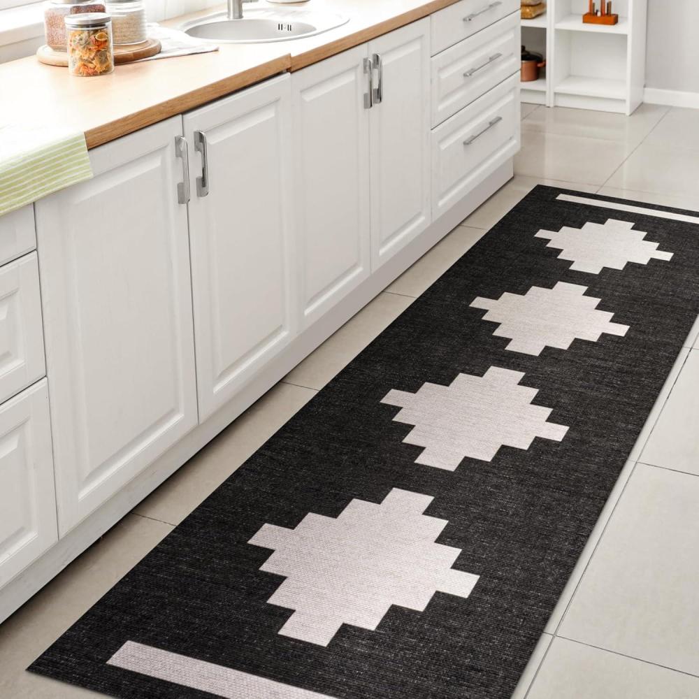 imageJONATHAN Y Machine Washable MossCream Indoor Area Rug 5X8 ft Chayton Minimalist Geometric for Living Room Bedroom Kitchen Office EasyCleaning PetFriendly NonShedding WSH110B5BlackCream