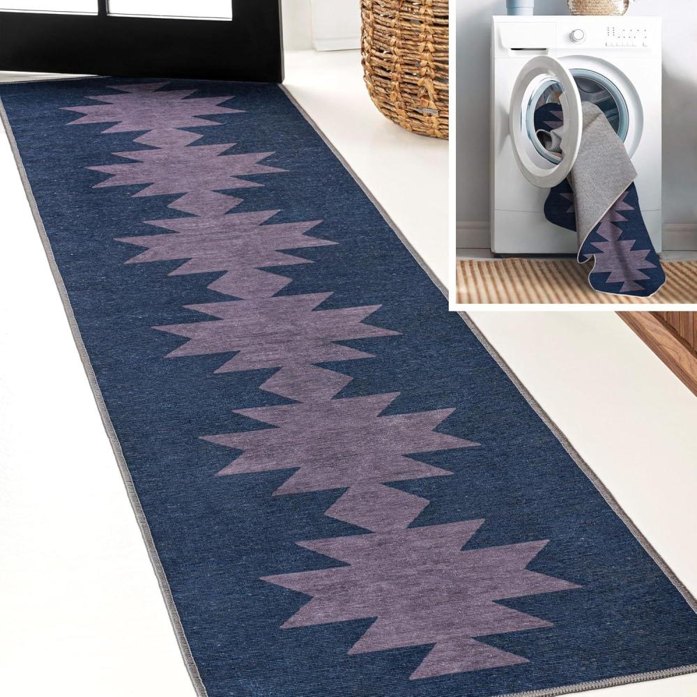 imageJONATHAN Y Machine Washable MossCream Indoor Area Rug 5X8 ft Chayton Minimalist Geometric for Living Room Bedroom Kitchen Office EasyCleaning PetFriendly NonShedding WSH110B5NavyPurple