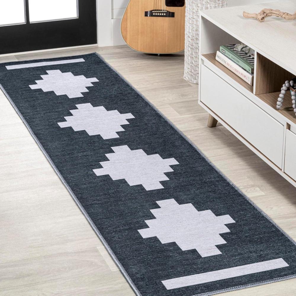 imageJONATHAN Y Machine Washable MossCream Indoor Area Rug 5X8 ft Chayton Minimalist Geometric for Living Room Bedroom Kitchen Office EasyCleaning PetFriendly NonShedding WSH110B5NavyLight Gray