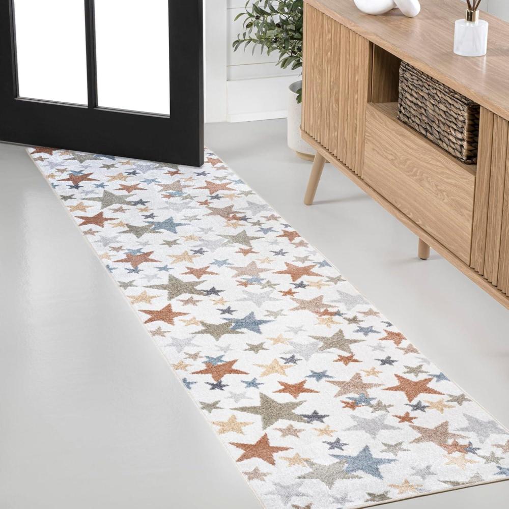 imageJONATHAN Y MachineWashable IvoryBlueOrange Indoor Area Rug 5x8 Dila Modern Hearts Geometric Kids ampamp Novelty Vintage Bedroom Kitchen Living Room EasyCleaning NonShedding KDW101A5IvoryBlueOrange Stars