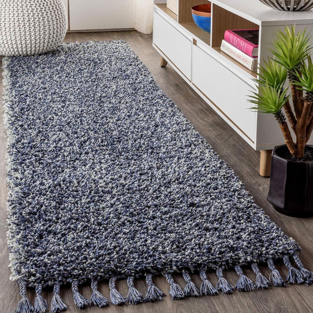 imageJONATHAN Y Mercer Shag Plush Tassel Cream Indoor Area Rug 8x10 Contemporary Modern EasyCleaning for Living Room Bedroom Kitchen Pet Friendly NonShedding MCR100D8Denim Blue With Tassel