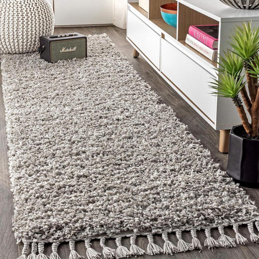 imageJONATHAN Y Mercer Shag Plush Tassel Cream Indoor Area Rug 8x10 Contemporary Modern EasyCleaning for Living Room Bedroom Kitchen Pet Friendly NonShedding MCR100D8Grey With Tassel
