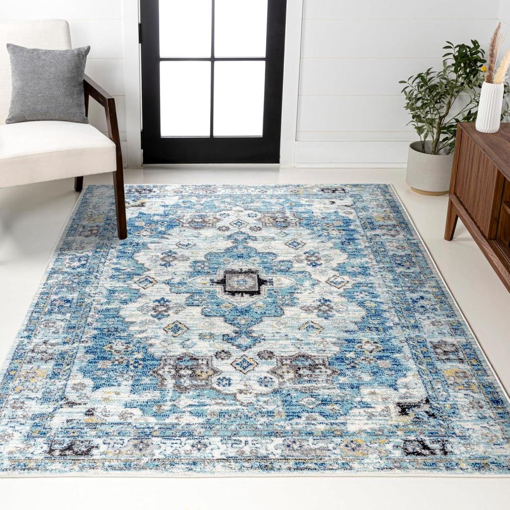 imageJONATHAN Y Modern Boho Vintage Medallion CreamBlue Indoor Area Rug 8x10 Bohemian Traditional EasyCleaning for Living Room Bedroom Kitchen Pet Friendly NonShedding MDP202A853 x 77 Rectangular