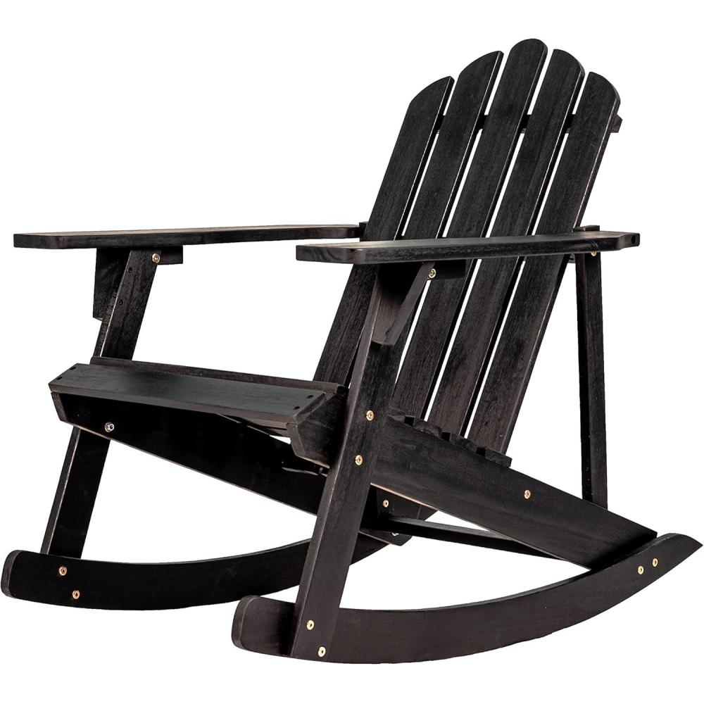 imageJONATHAN Y PAT1000A Kiawah Outdoor Patio Classic Acacia Wood Adirondack Rocking Chair for Garden Lawn Backyard Pool Deck Beach Firepit Light BrownBlack