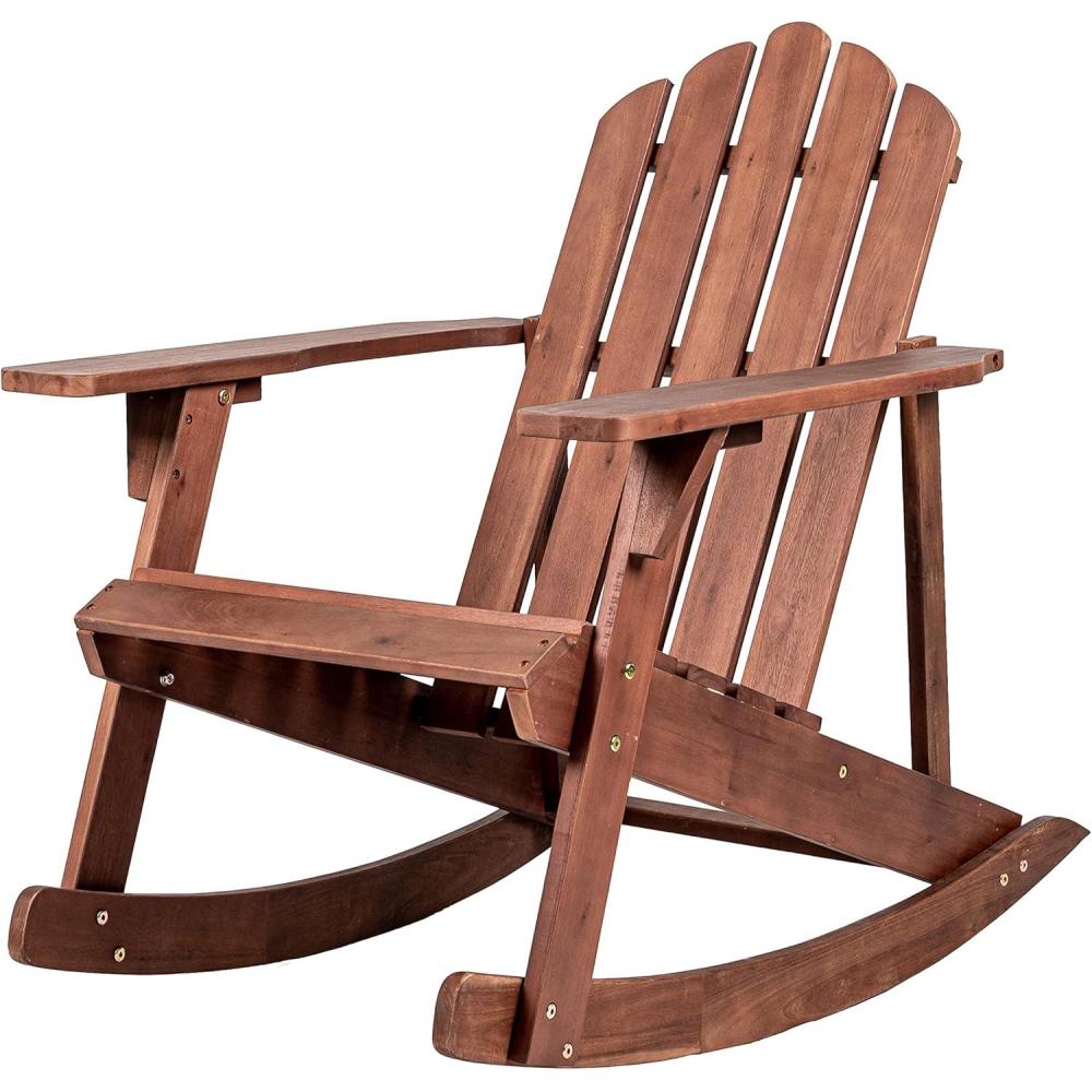 imageJONATHAN Y PAT1000A Kiawah Outdoor Patio Classic Acacia Wood Adirondack Rocking Chair for Garden Lawn Backyard Pool Deck Beach Firepit Light BrownDark Brown