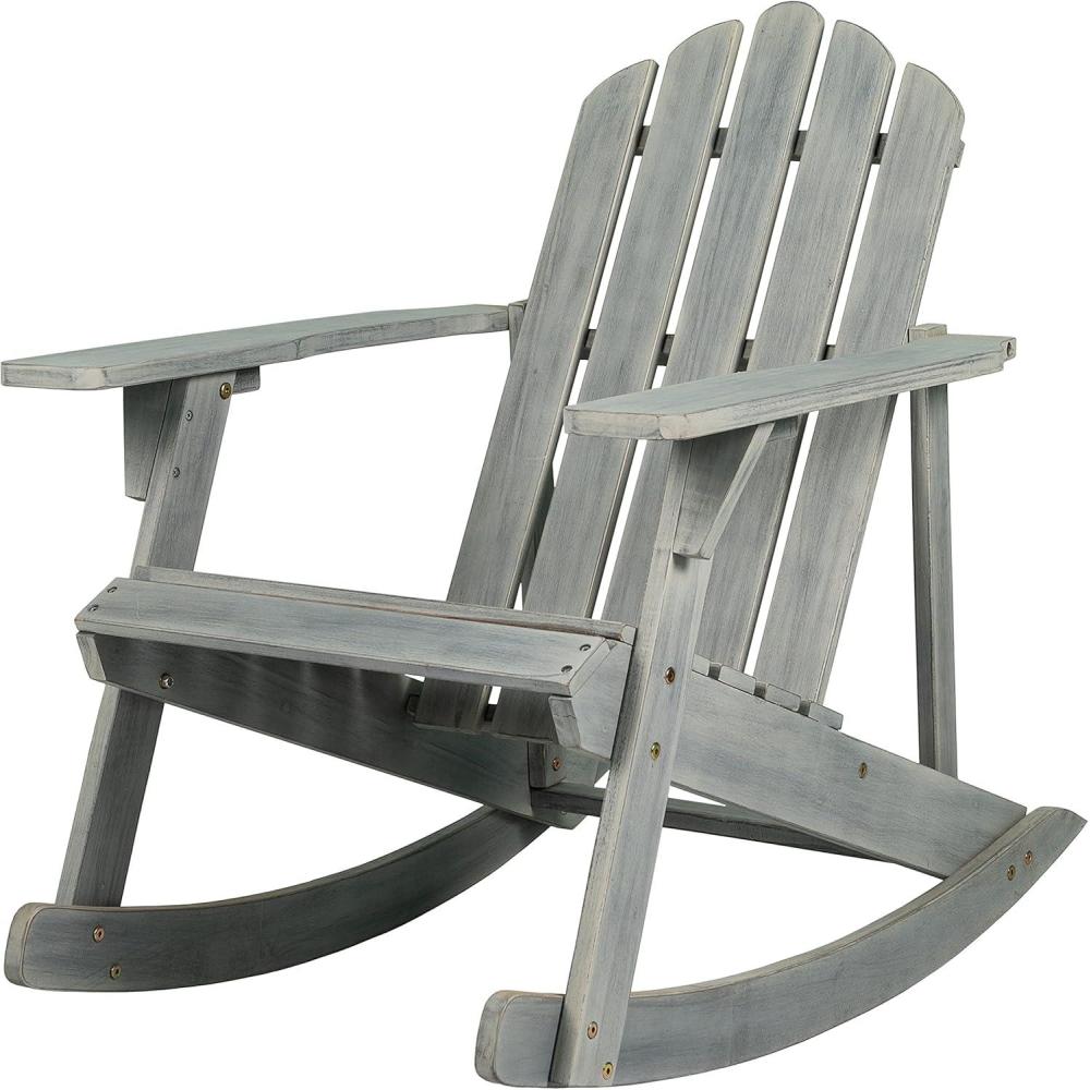 imageJONATHAN Y PAT1000A Kiawah Outdoor Patio Classic Acacia Wood Adirondack Rocking Chair for Garden Lawn Backyard Pool Deck Beach Firepit Light BrownGrey