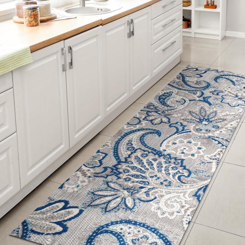 imageJONATHAN Y Paisley HighLow Indoor Outdoor Runner Rug 2X8 OrangeMulti Gordes for Backyard Patio Porch EasyCleaning High Traffic PetFriendly NonShedding AMC103B28Light GrayBlue