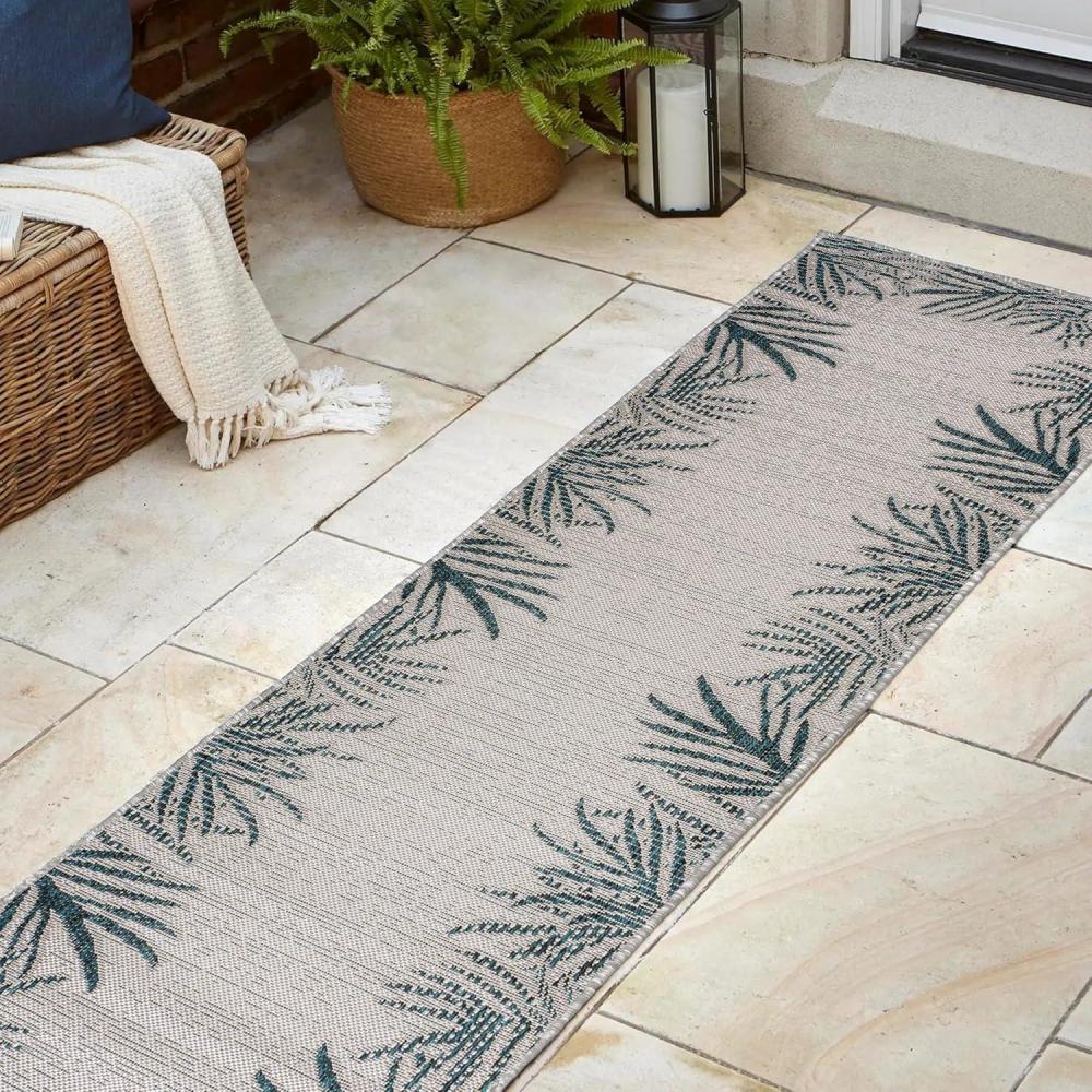 imageJONATHAN Y Palm Frond Border Indoor Outdoor Area Rug 8X10 BlueCream Isla Coastal Cottage for Backyard Patio Porch EasyCleaning High Traffic PetFriendly NonShedding TSN207C8BlueCream