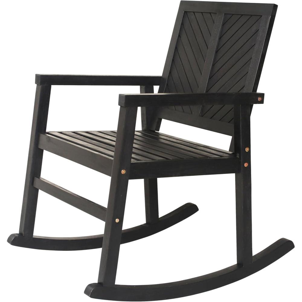 imageJONATHAN Y RCK100A Ned Modern ChevronBack 300Lbs Support Acacia Wood Patio Outdoor Rocking Chair for Garden Lawn Backyard Pool Deck Beach Firepit TeakBlack