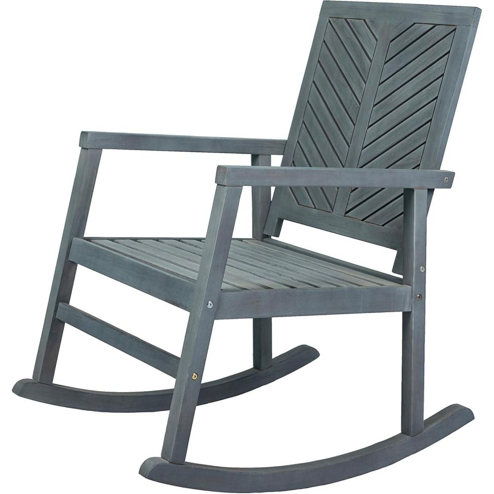 imageJONATHAN Y RCK100A Ned Modern ChevronBack 300Lbs Support Acacia Wood Patio Outdoor Rocking Chair for Garden Lawn Backyard Pool Deck Beach Firepit TeakGrey