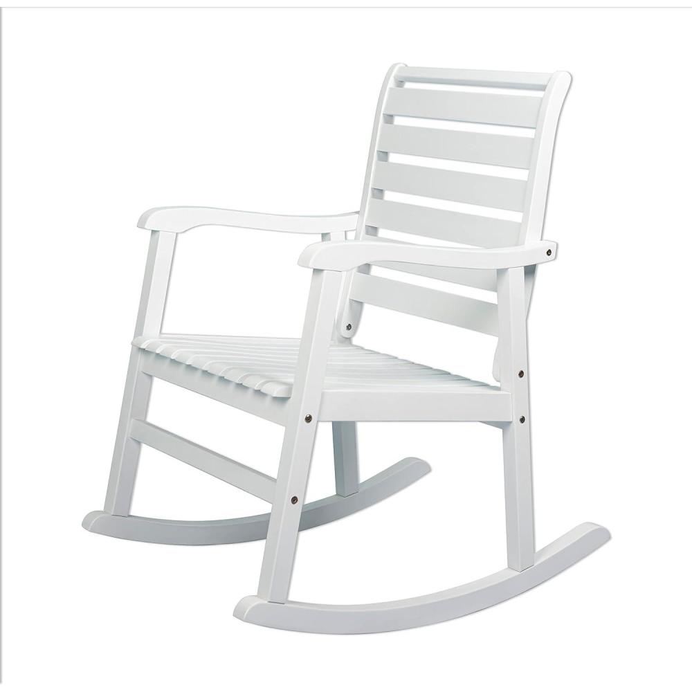imageJONATHAN Y RCK101B Carey Modern SlatBack 300Lbs Support Acacia Wood Patio Outdoor Rocking Chair for Garden Lawn Backyard Pool Deck Beach Firepit GrayWhite