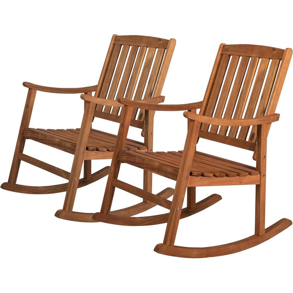 imageJONATHAN Y RCK102ASET2 Wendy Classic SlatBack 300Lbs Support Acacia Wood Patio Outdoor Rocking Chair for Garden Lawn Backyard Pool Deck Beach Firepit Teak Set of 2
