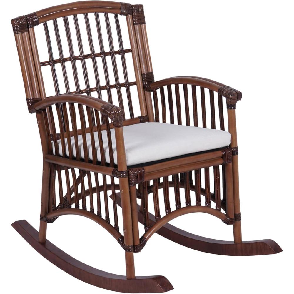 imageJONATHAN Y RCK200A Swayze Bohemian Farmhouse Woven RattanWood Rocking Chair White Cushion with Brown Frame for Home Living Room Bedroom Guestroom Foyer LibraryBrown